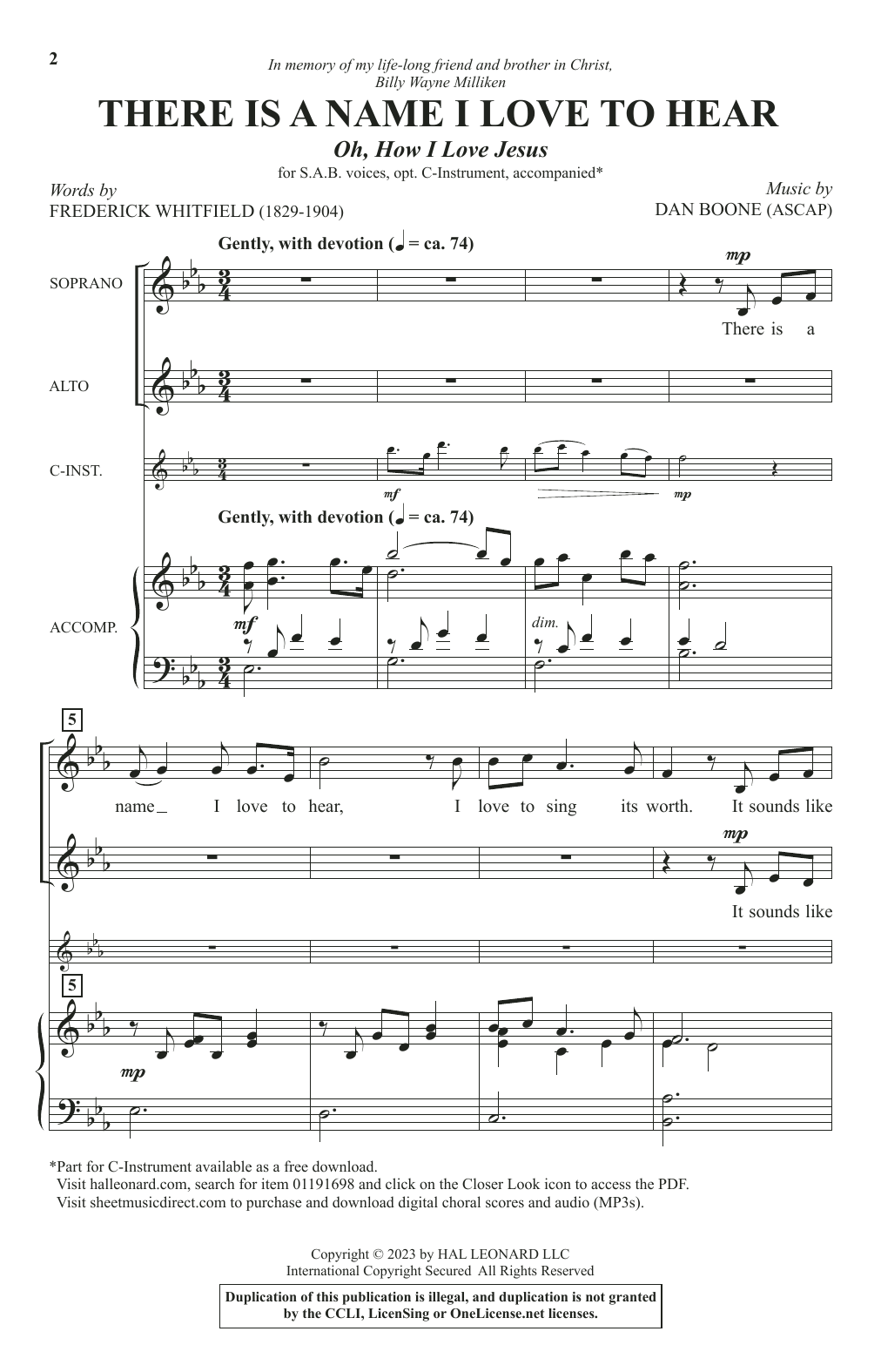 Download Dan Boone There Is A Name I Love To Hear (Oh, How Sheet Music