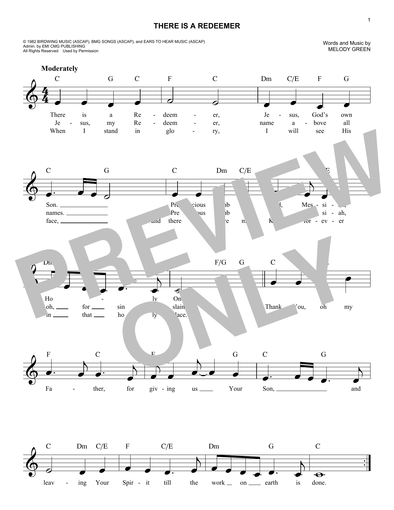 Download Melody Green There Is A Redeemer Sheet Music