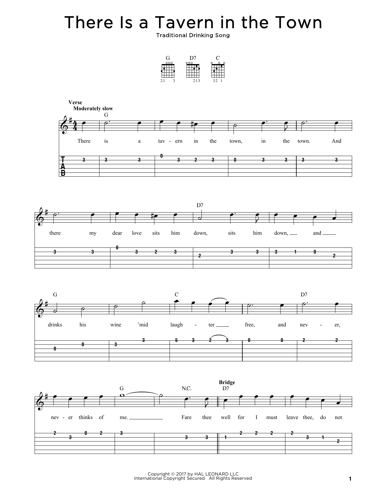 Download Traditional Drinking Song There Is A Tavern In The Town Sheet Music