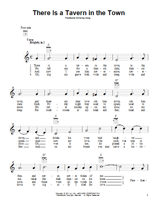 Download Traditional Drinking Song There Is A Tavern In The Town Sheet Music