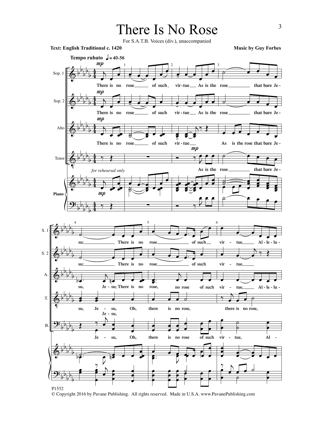 Download Guy Forbes There Is No Rose Sheet Music