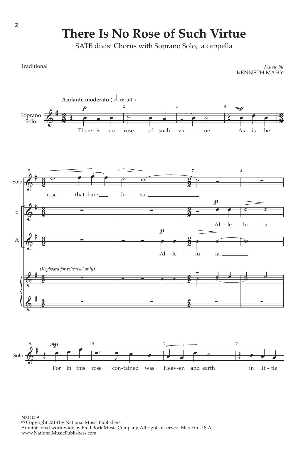 Download Kenneth Mahy There Is No Rose Of Such Virtue Sheet Music