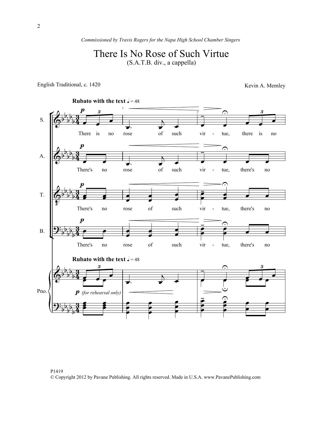 Download Kevin A. Memley There Is No Rose of Such Virtue Sheet Music