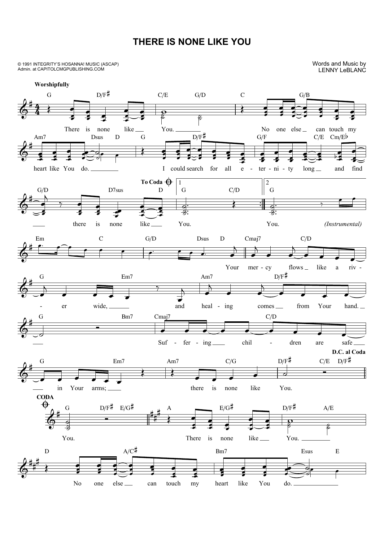 Download Lenny LeBlanc There Is None Like You Sheet Music