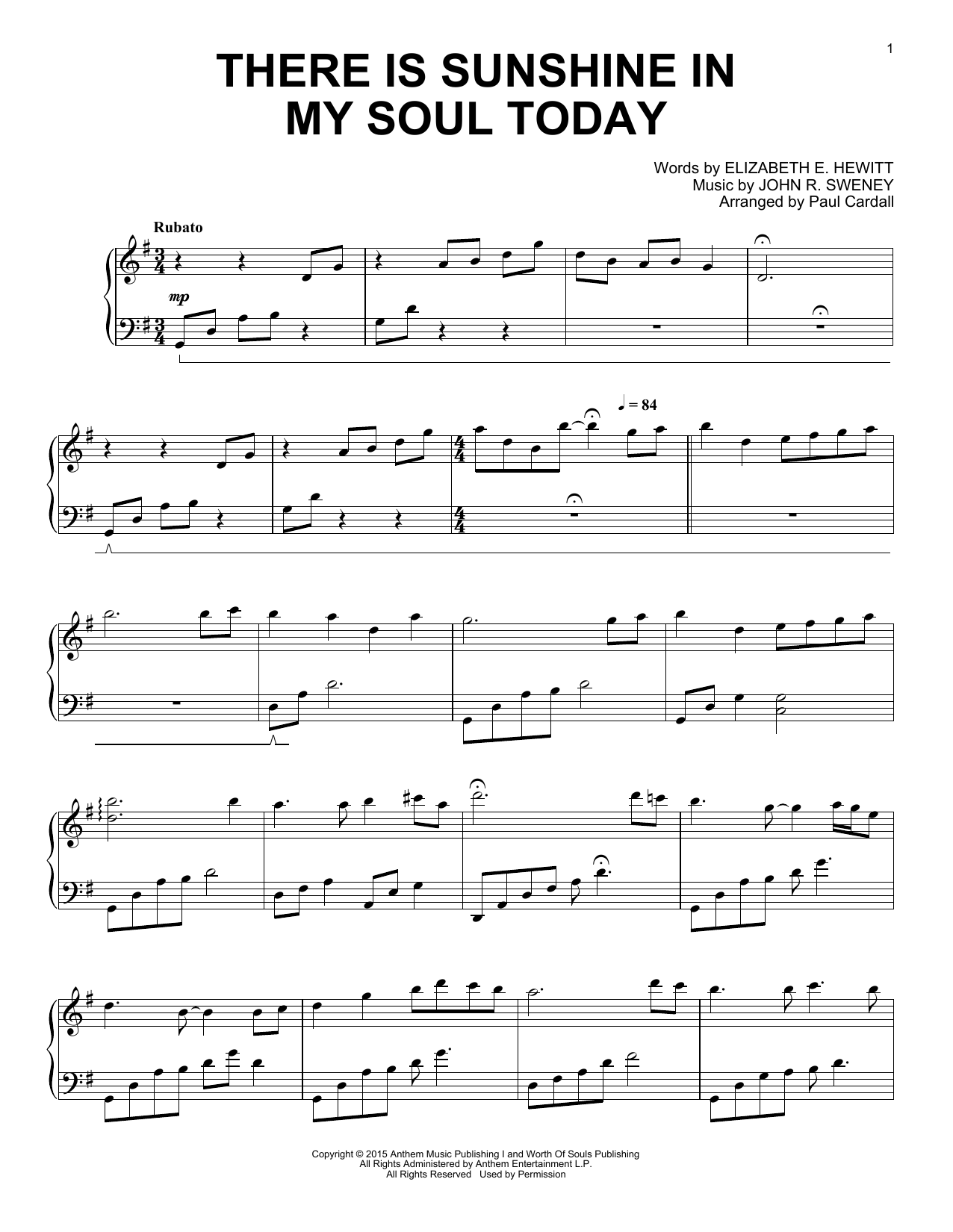Download Paul Cardall There Is Sunshine In My Soul Today Sheet Music