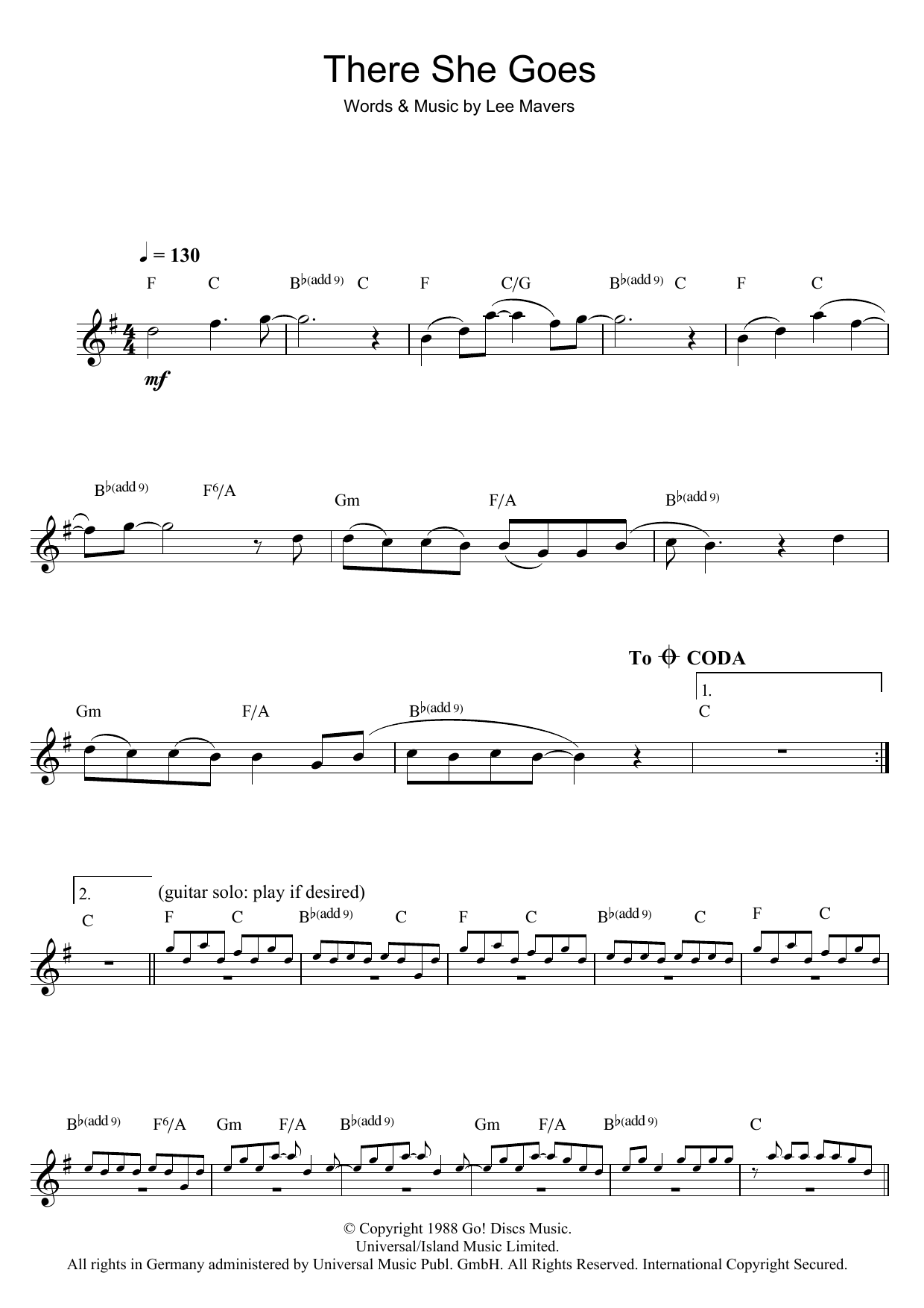 Download The La's There She Goes Sheet Music