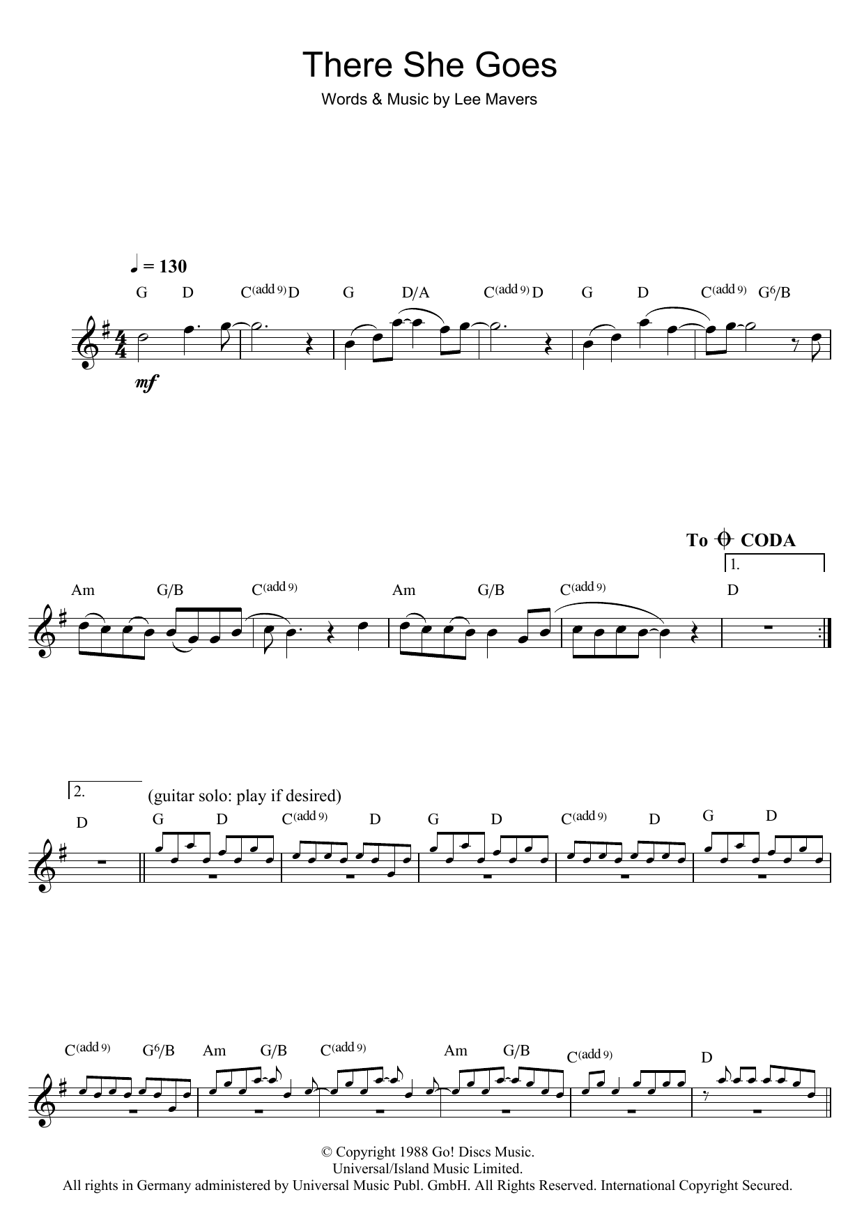 Download The La's There She Goes Sheet Music