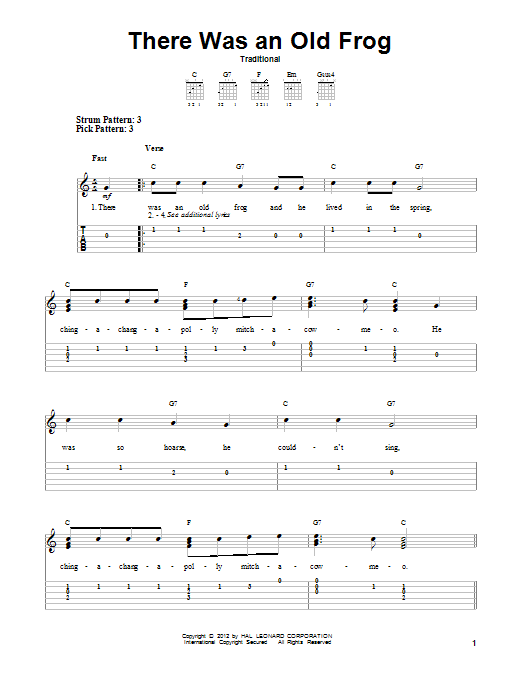 Download Traditional There Was An Old Frog Sheet Music