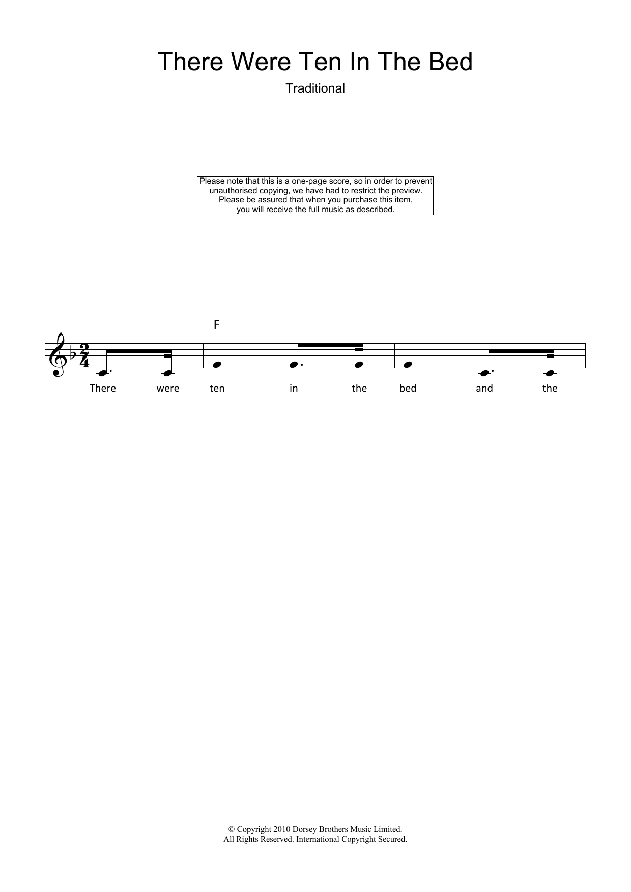 Download Traditional There Were Ten In The Bed Sheet Music