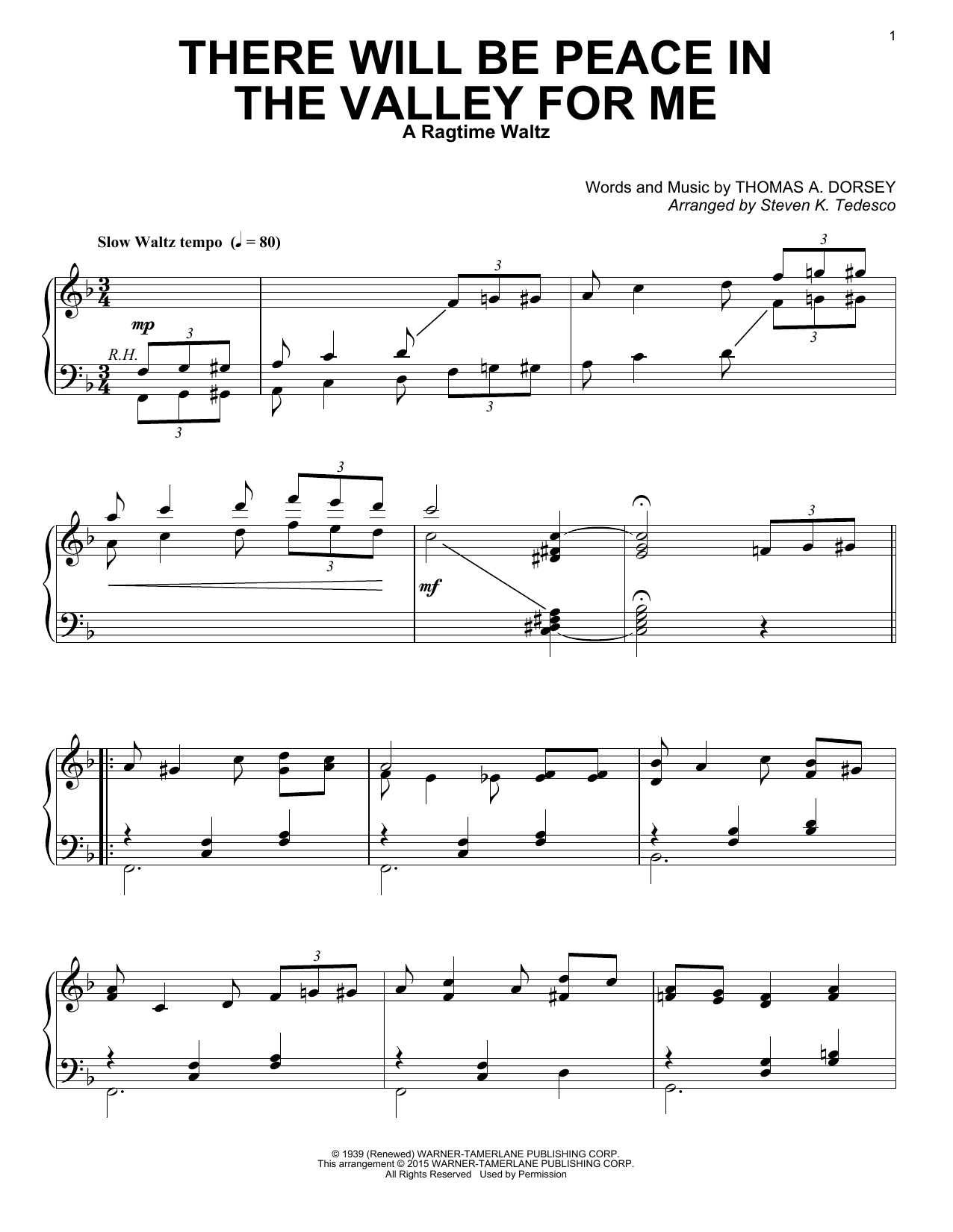 Download Steven K. Tedesco There Will Be Peace In The Valley For M Sheet Music
