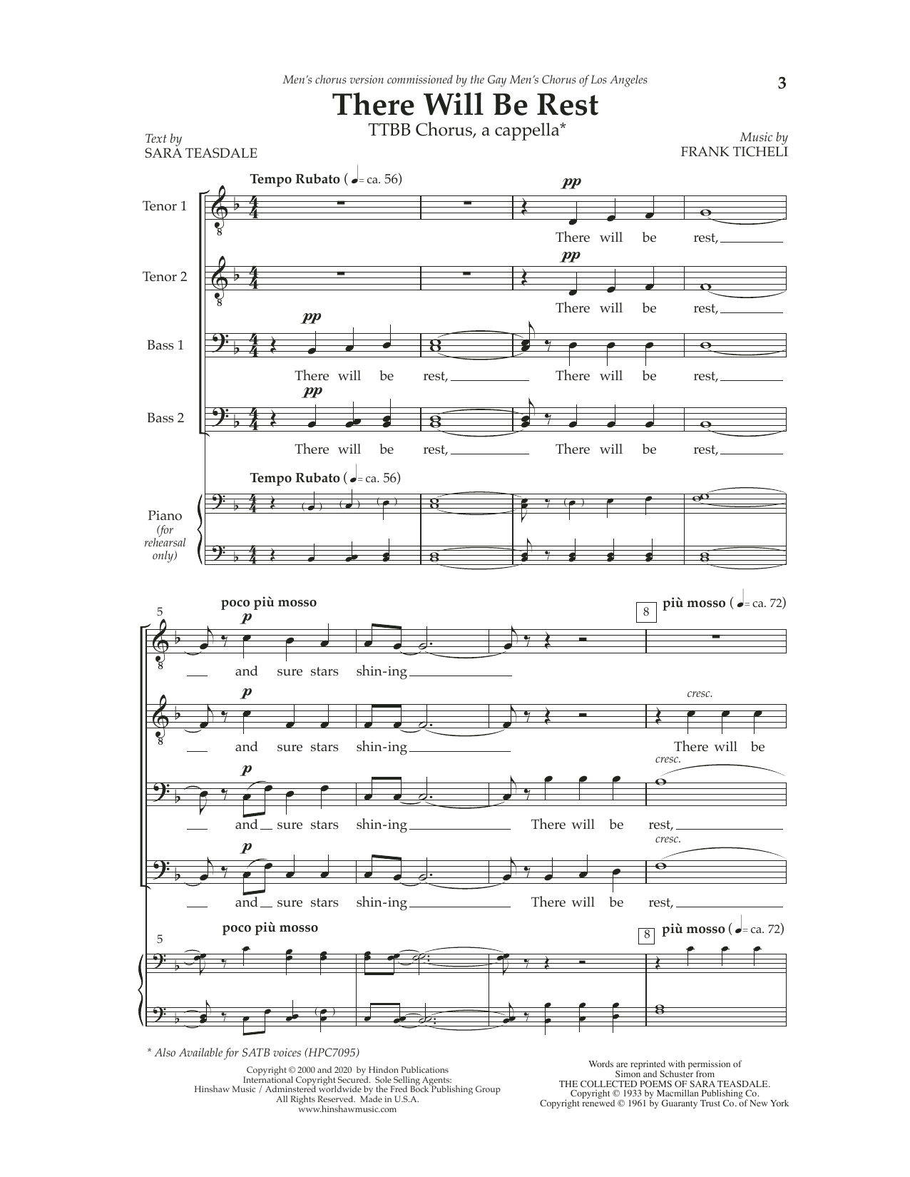 Download Frank Ticheli There Will Be Rest Sheet Music