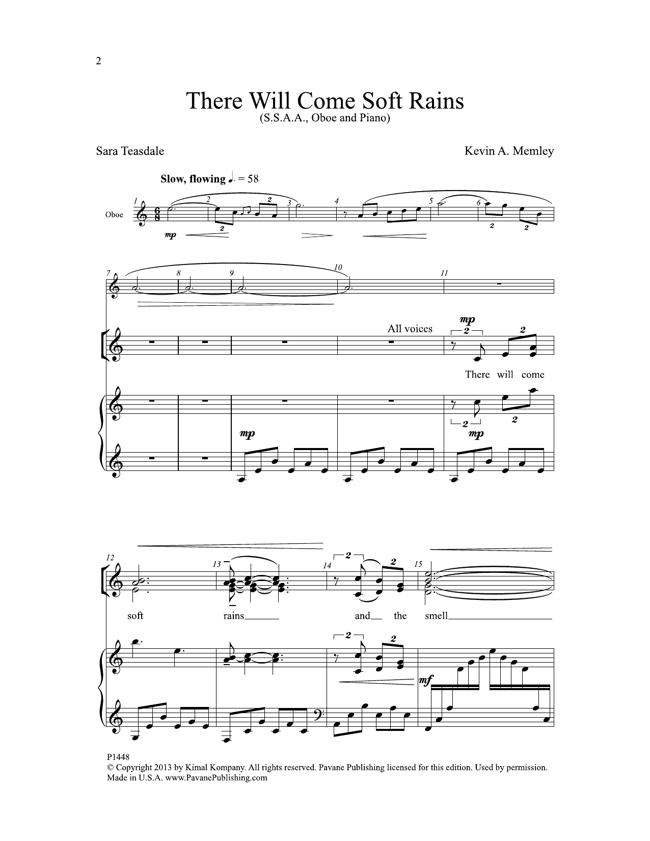 Download Sara Teasdale There Will Come Soft Rains (of War) Sheet Music