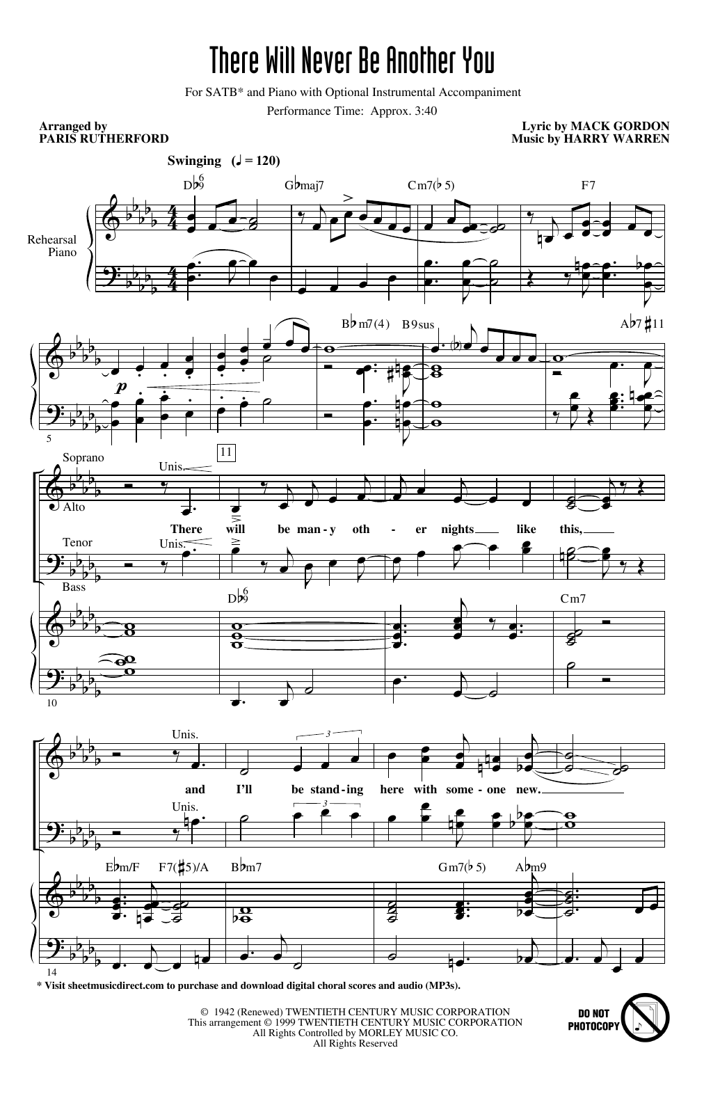 Download Mack Gordon and Harry Warren There Will Never Be Another You (arr. P Sheet Music