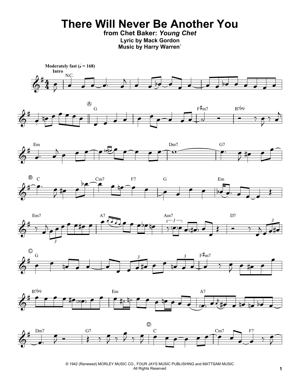 Download Chet Baker There Will Never Be Another You Sheet Music