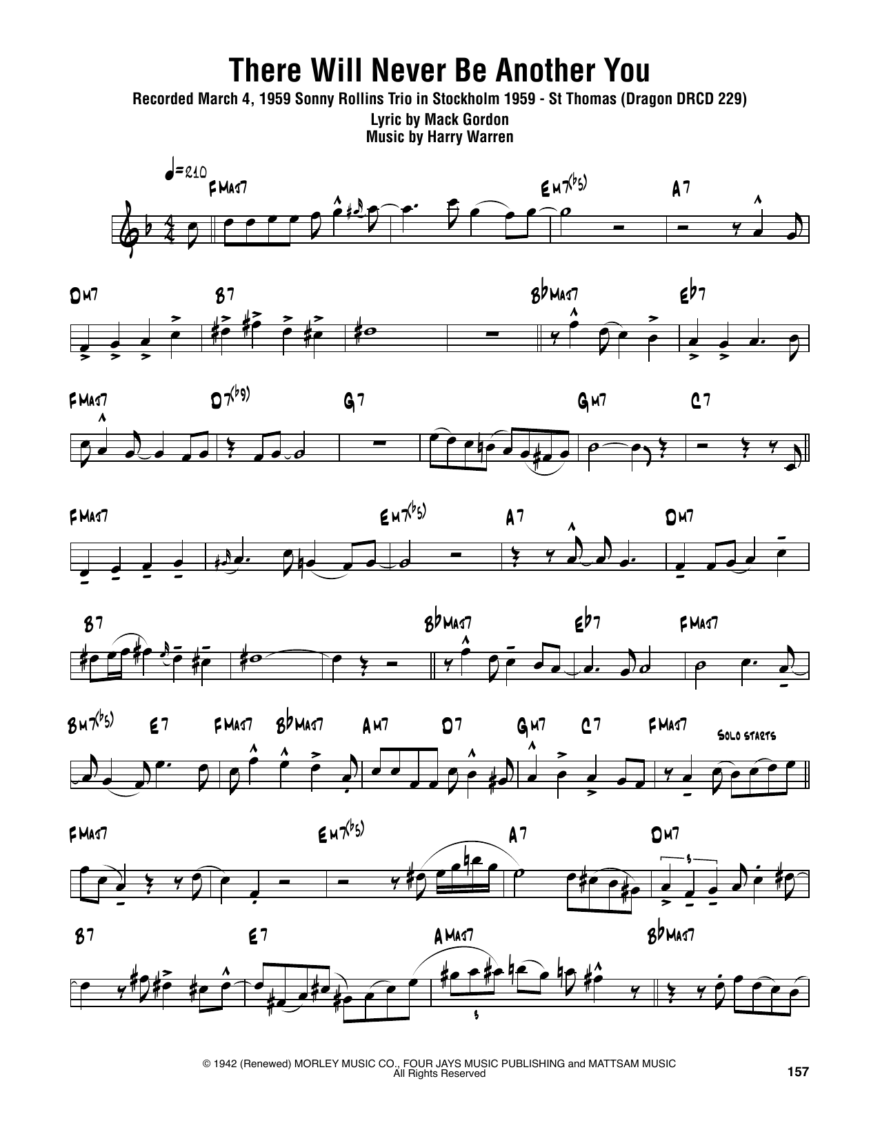 Download Sonny Rollins There Will Never Be Another You Sheet Music