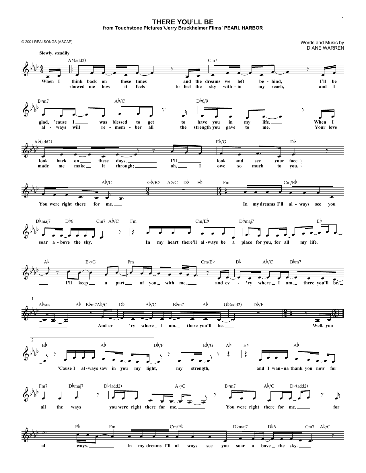 Download Faith Hill There You'll Be Sheet Music