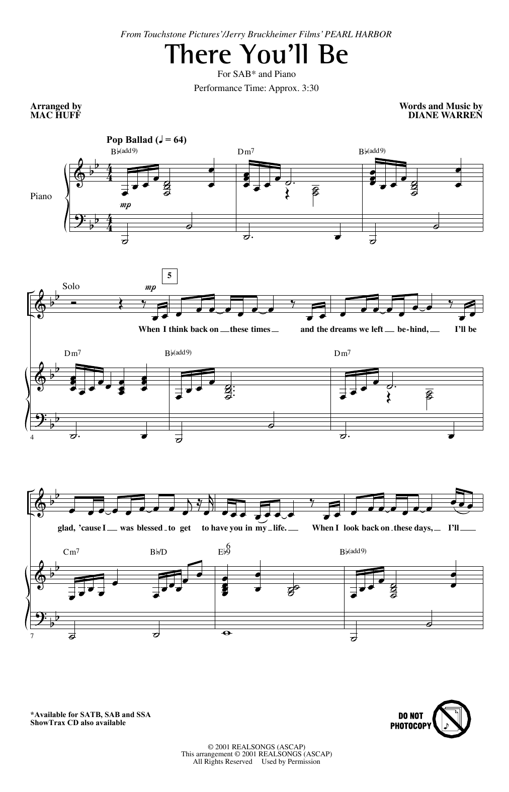 Download Faith Hill There You'll Be (from Pearl Harbor) (ar Sheet Music