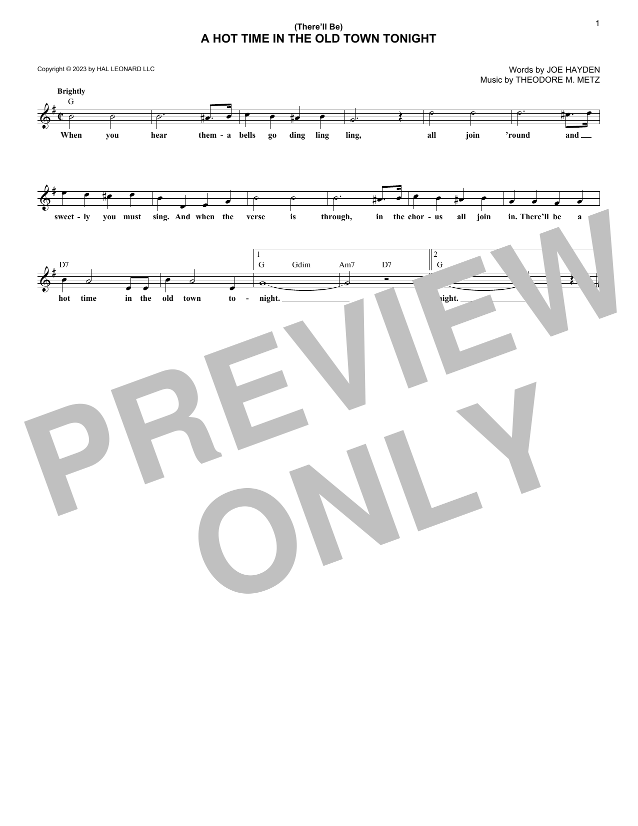 Download Joe Hayden and Theodore M. Metz (There'll Be) A Hot Time In The Old Tow Sheet Music
