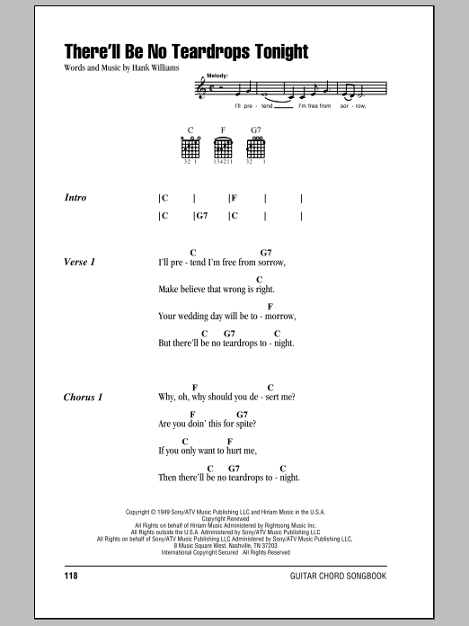 Download Hank Williams There'll Be No Teardrops Tonight Sheet Music