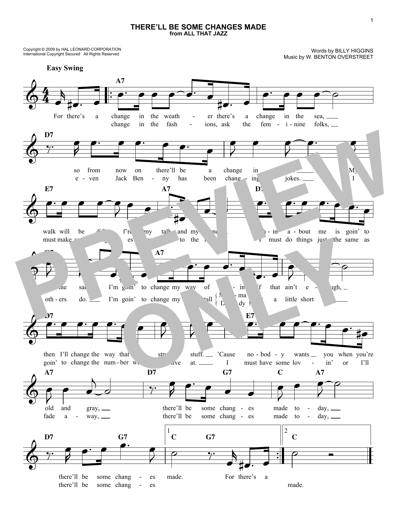 Download W. Benton Overstreet There'll Be Some Changes Made Sheet Music