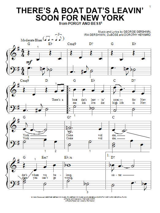 Download George Gershwin There's A Boat Dat's Leavin' Soon For N Sheet Music