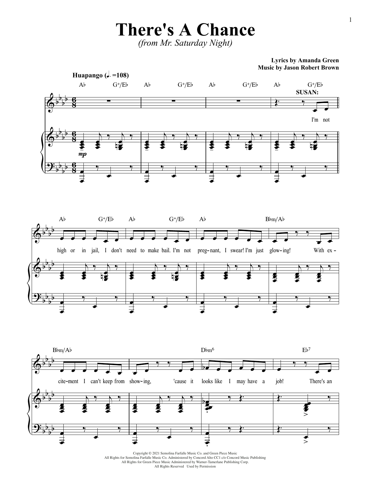 Jason Robert Brown and Amanda Green There's A Chance (from Mr. Saturday Night) sheet music notes printable PDF score