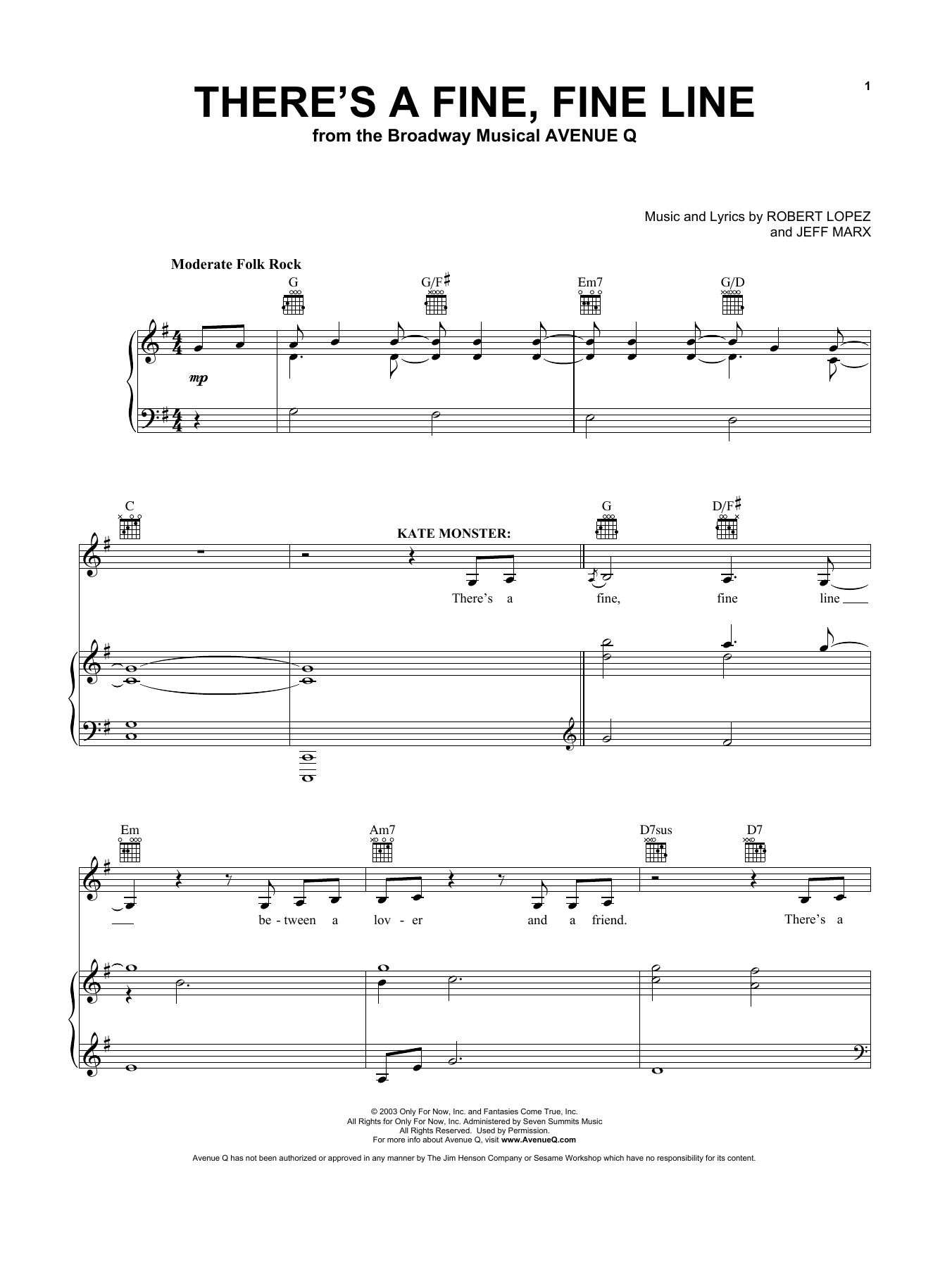 Download Jeff Marx and Robert Lopez There's A Fine, Fine Line (from Avenue Sheet Music