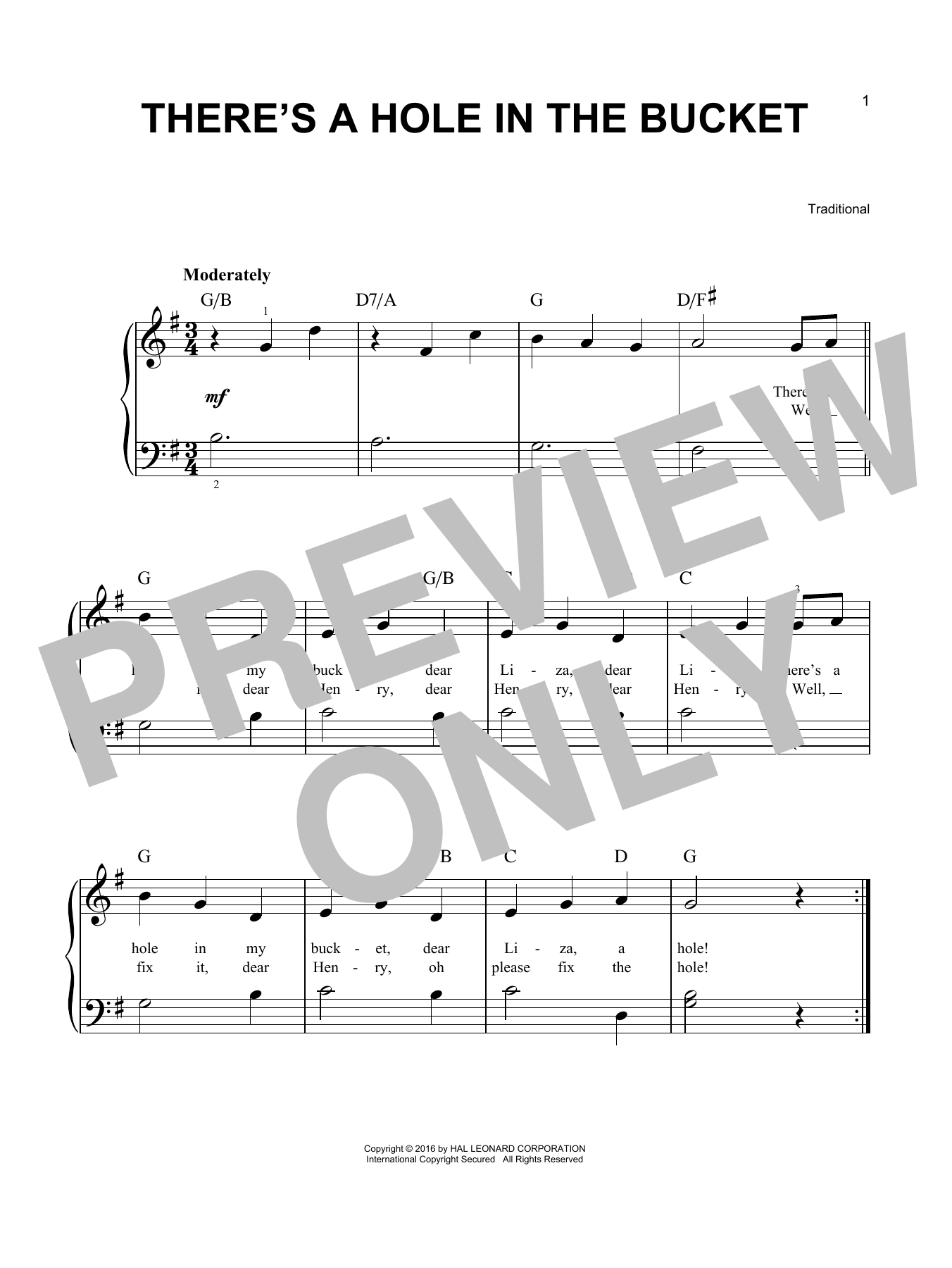 Download Traditional There's A Hole In The Bucket Sheet Music