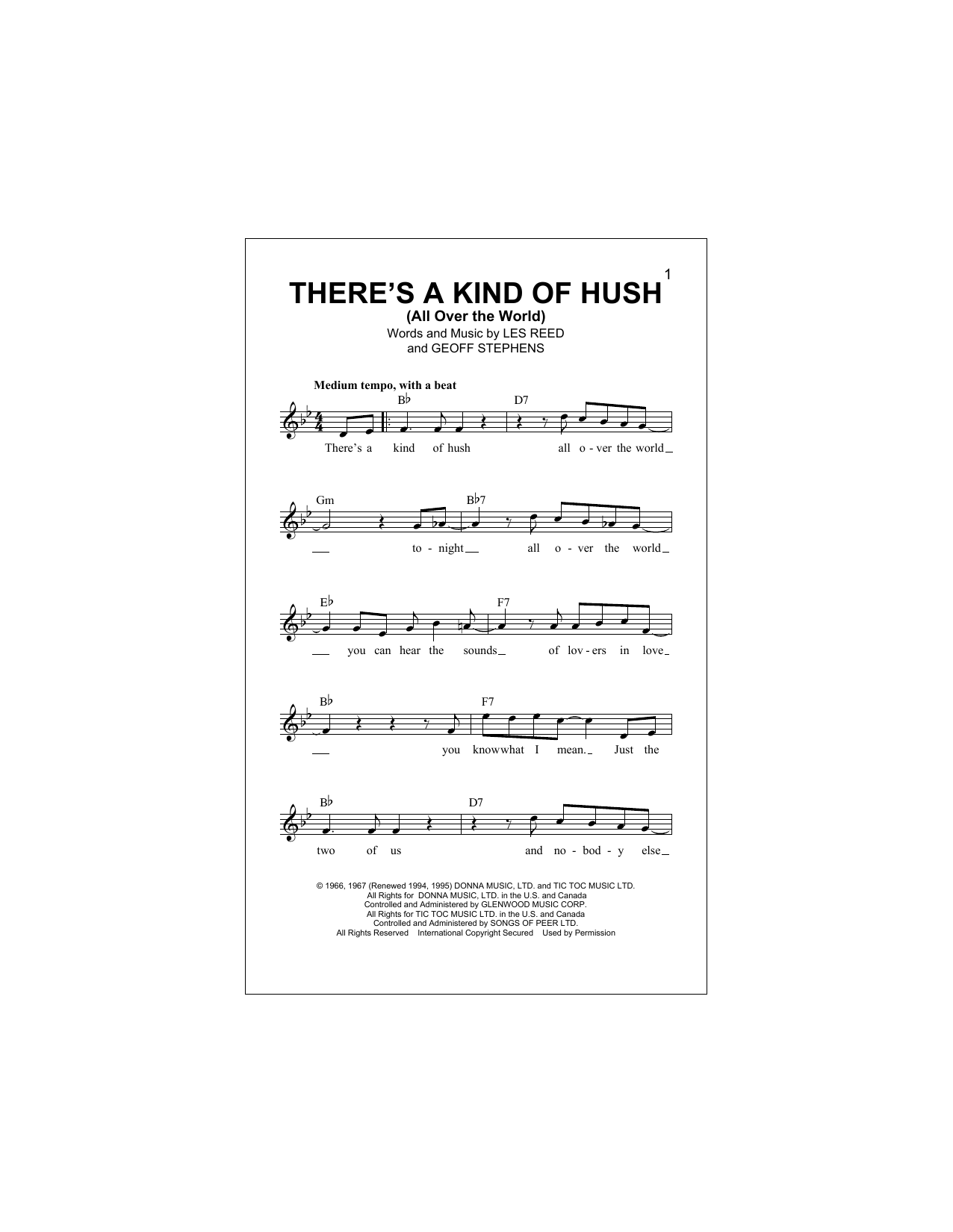 Download Herman's Hermits There's A Kind Of Hush (All Over The Wo Sheet Music