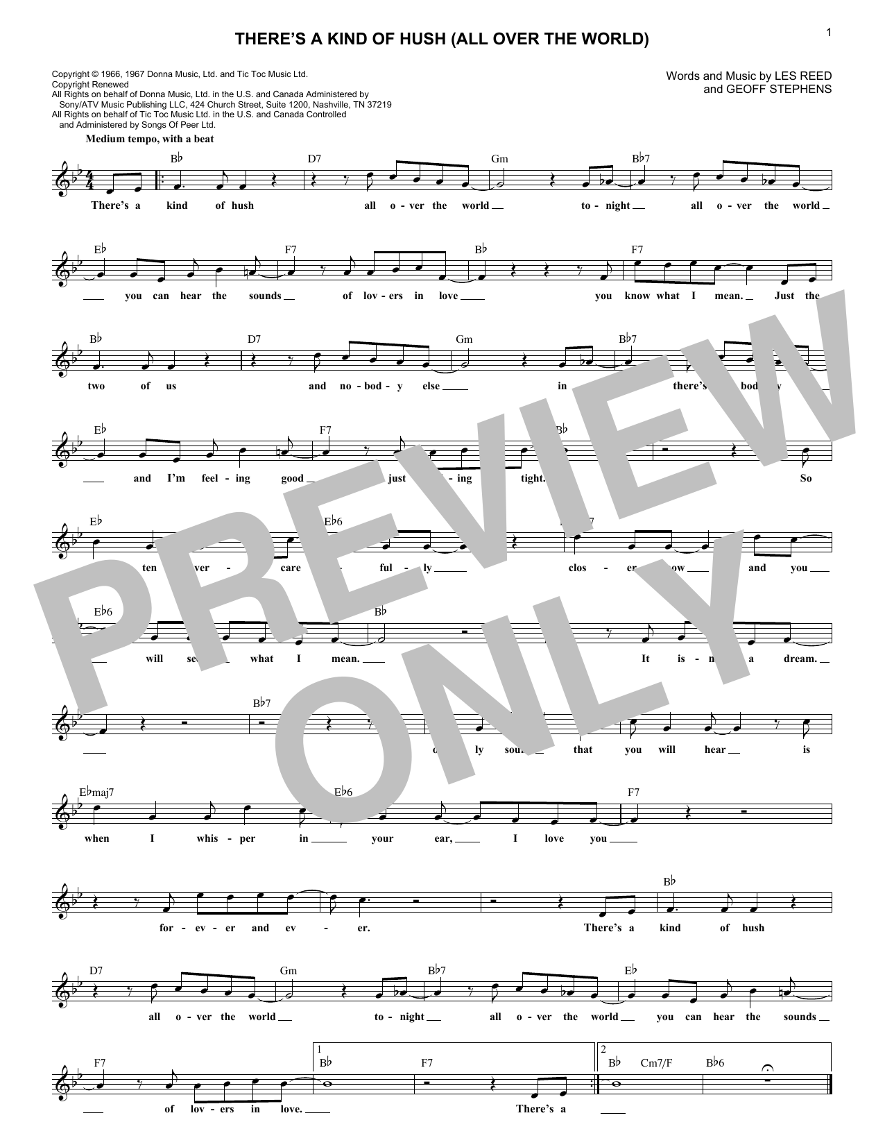 Download Herman's Hermits There's A Kind Of Hush (All Over The Wo Sheet Music