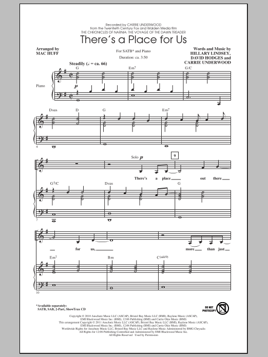 Download Carrie Underwood There's A Place For Us (arr. Mac Huff) Sheet Music