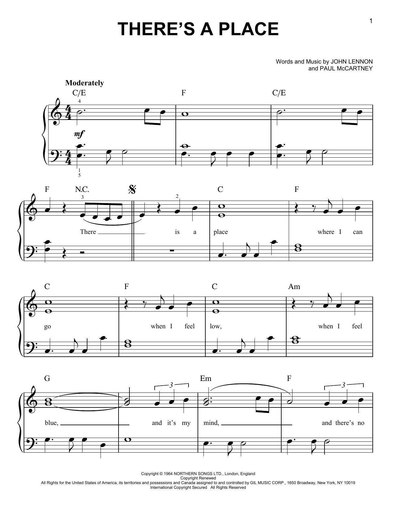 Download The Beatles There's A Place Sheet Music