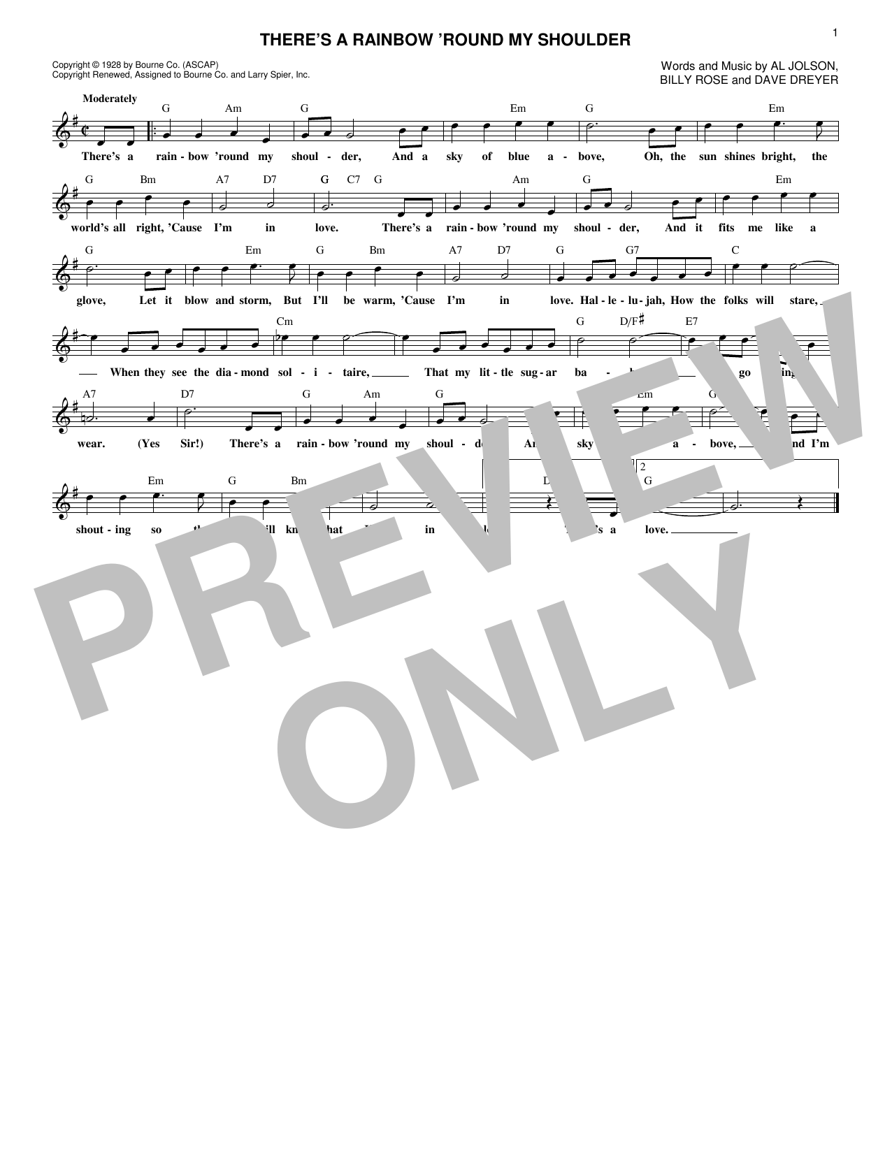 Download Billy Rose There's A Rainbow 'Round My Shoulder Sheet Music