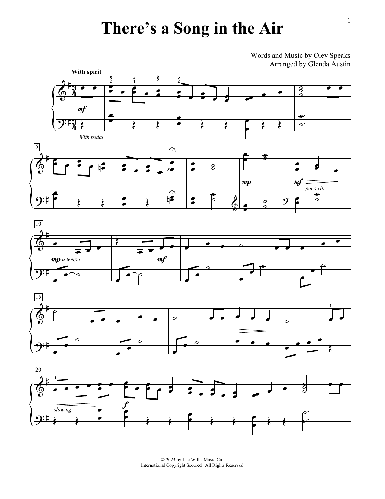 Download Oley Speaks There's A Song In The Air (arr. Glenda Sheet Music