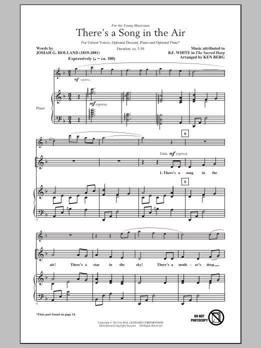 Download Ken Berg There's A Song In The Air Sheet Music