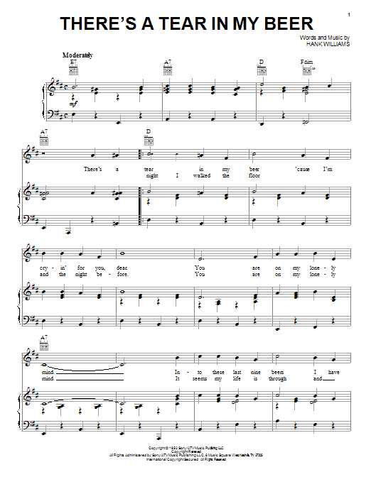 Download Hank Williams There's A Tear In My Beer Sheet Music