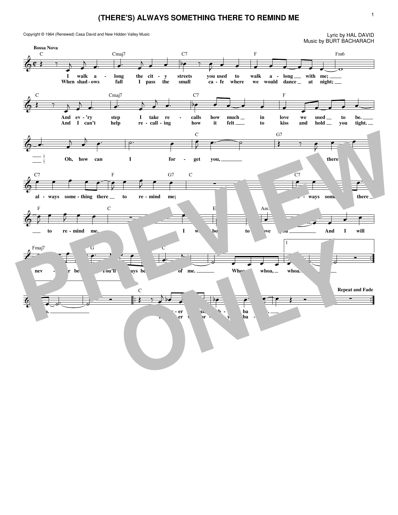Download Burt Bacharach (There's) Always Something There To Rem Sheet Music