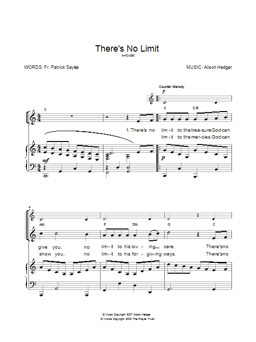 Download Alison Hedger There's No Limit Sheet Music