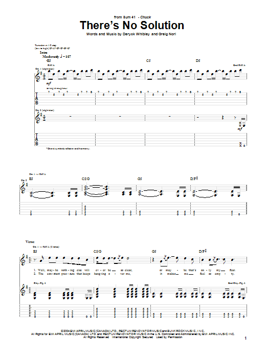 Download Sum 41 There's No Solution Sheet Music