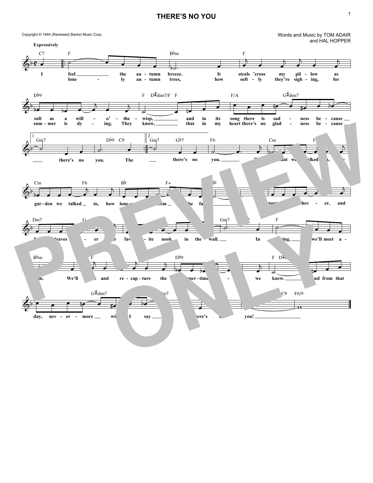 Download Tom Adair There's No You Sheet Music