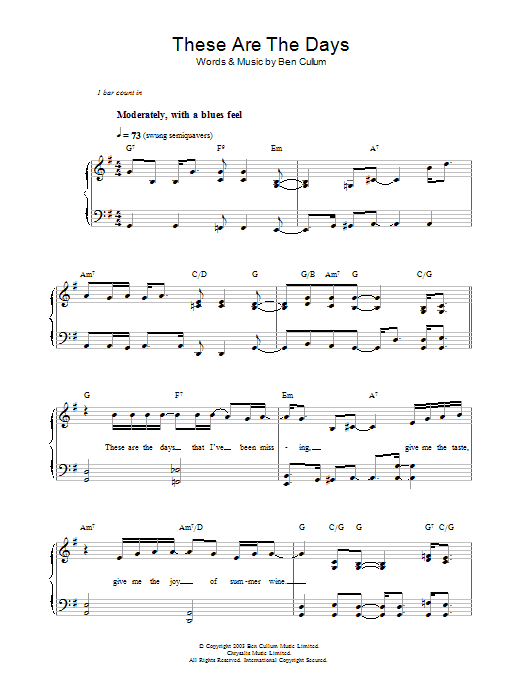 Download Jamie Cullum These Are The Days Sheet Music