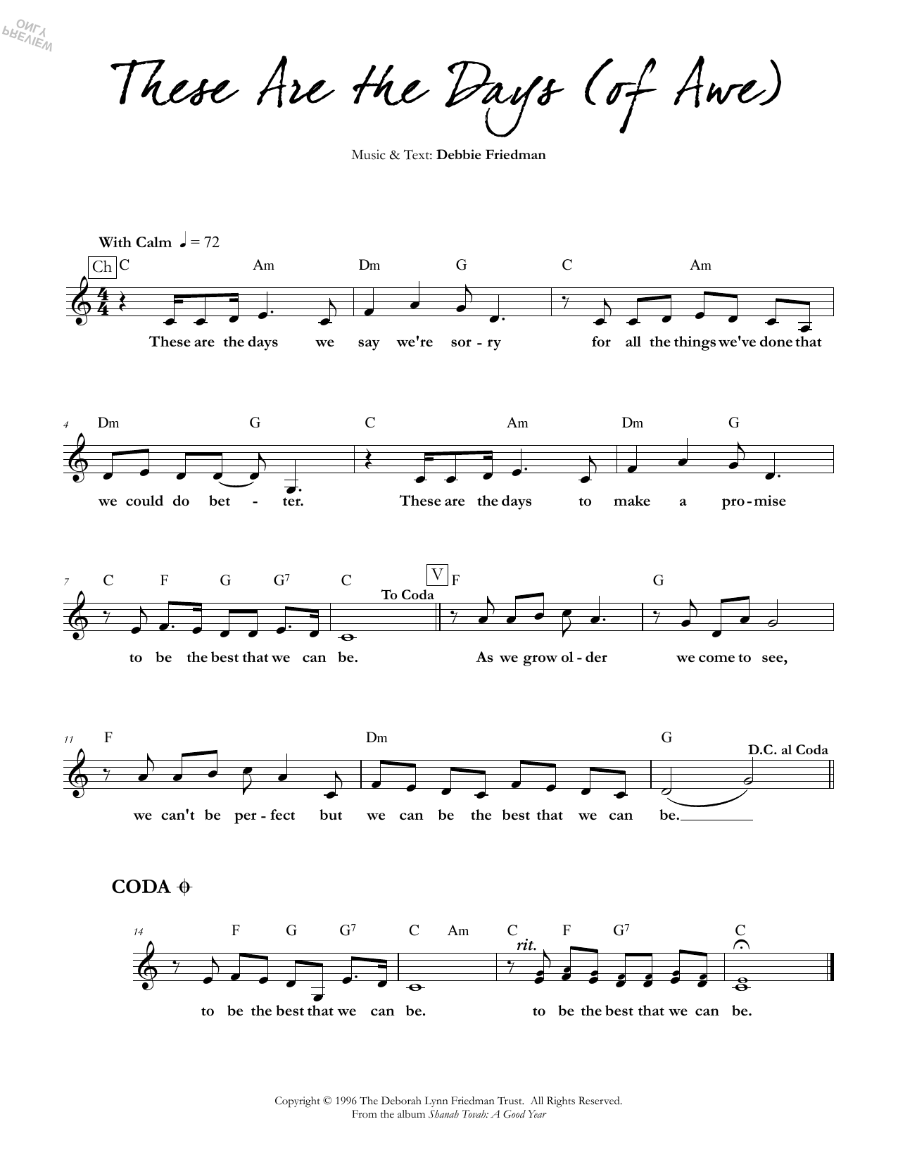 Download Debbie Friedman These are the Days (of Awe) Sheet Music