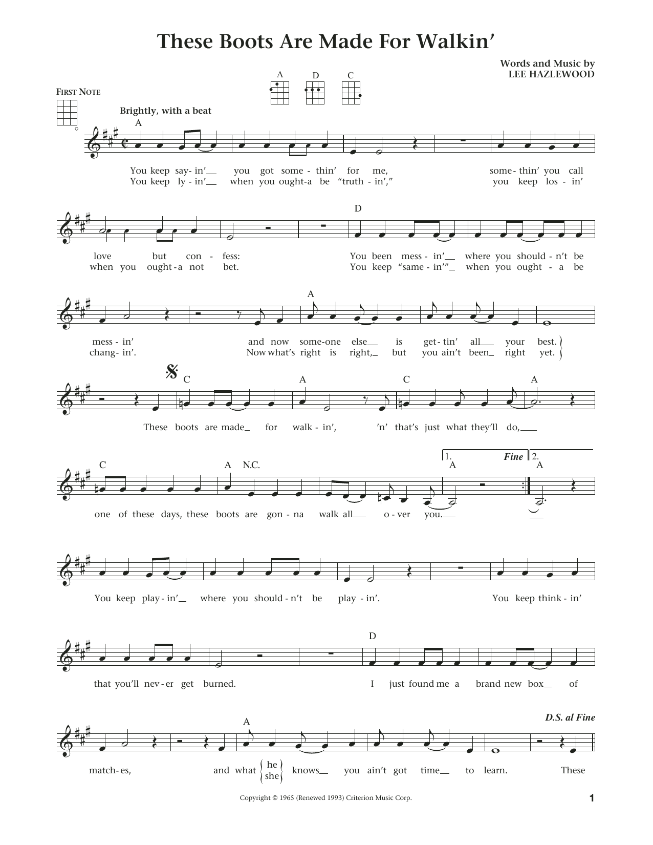 Download Nancy Sinatra These Boots Are Made For Walkin' (from Sheet Music