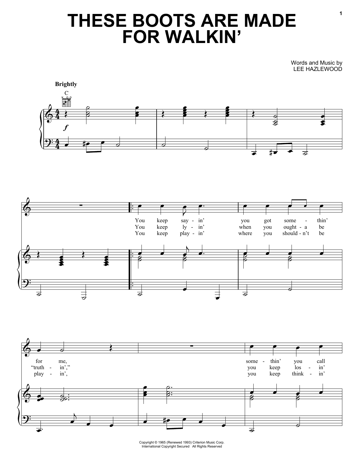 Download Nancy Sinatra These Boots Are Made For Walkin' Sheet Music
