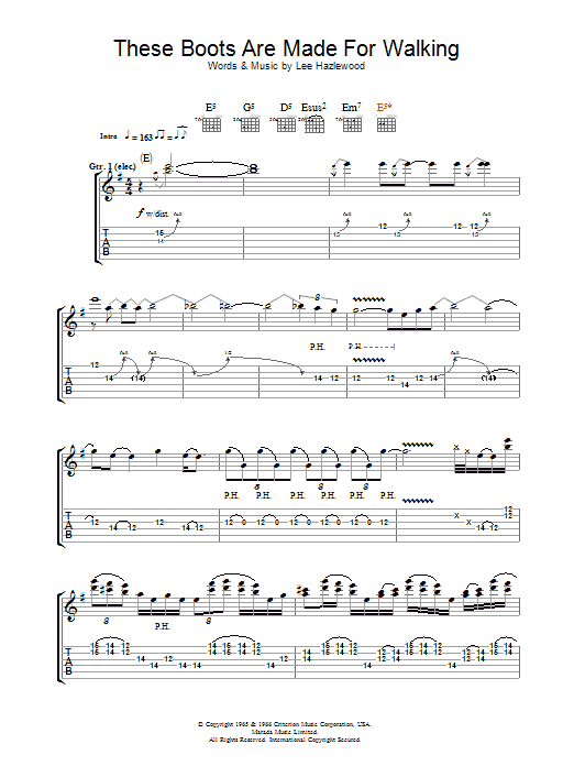 Download Megadeth These Boots Are Made For Walking Sheet Music