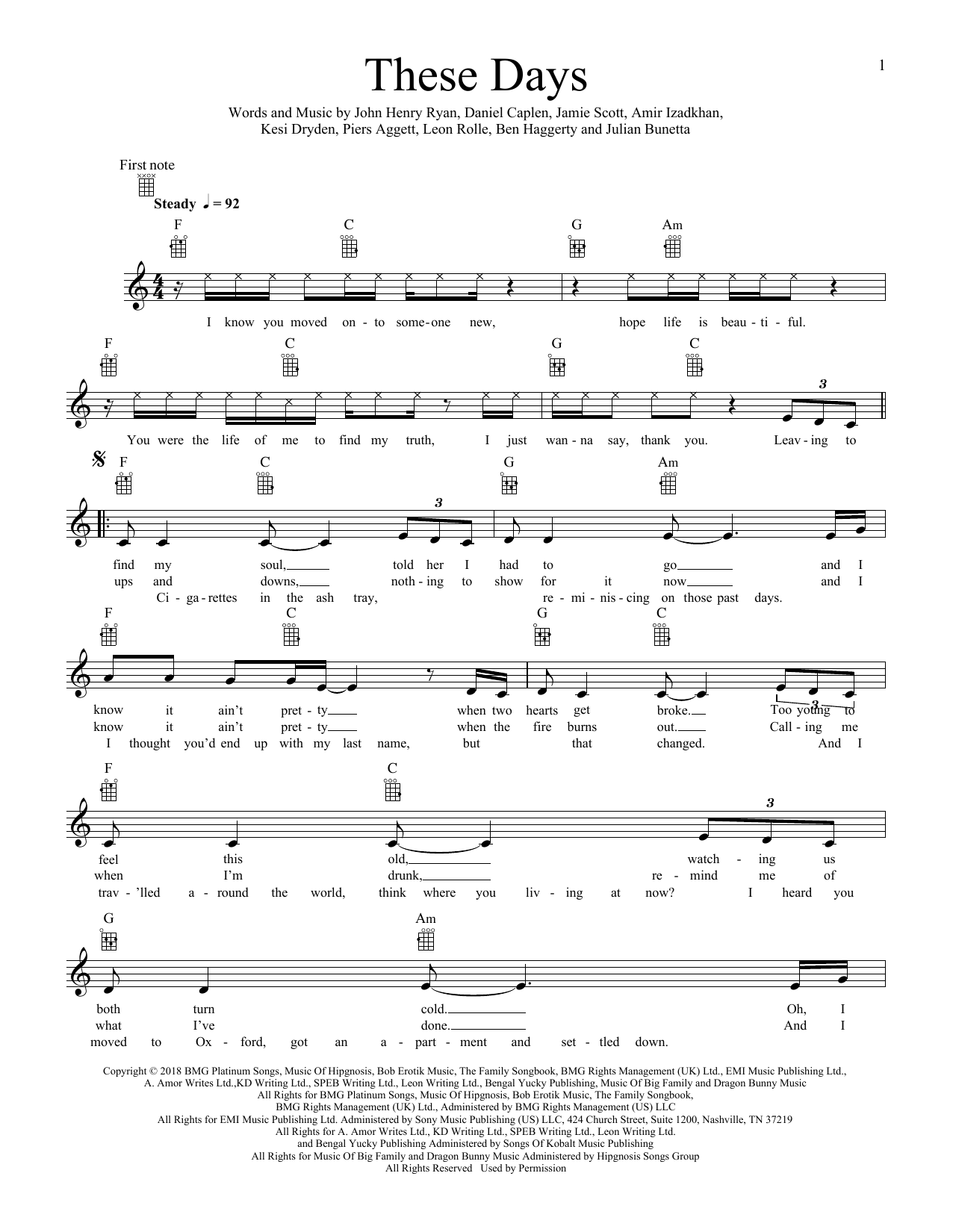 Rudimental These Days (featuring Jess Glynne, Macklemore and Dan Caplen) sheet music notes printable PDF score