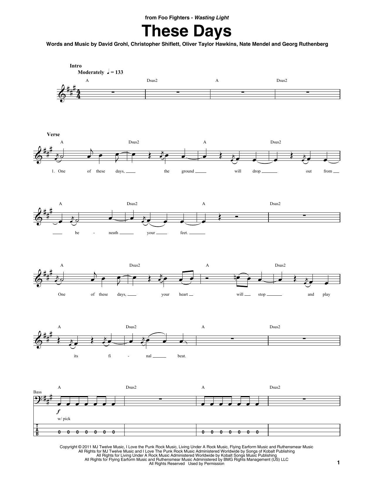 Download Foo Fighters These Days Sheet Music