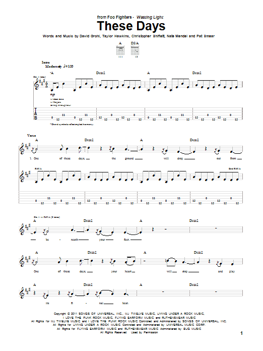 Download Foo Fighters These Days Sheet Music