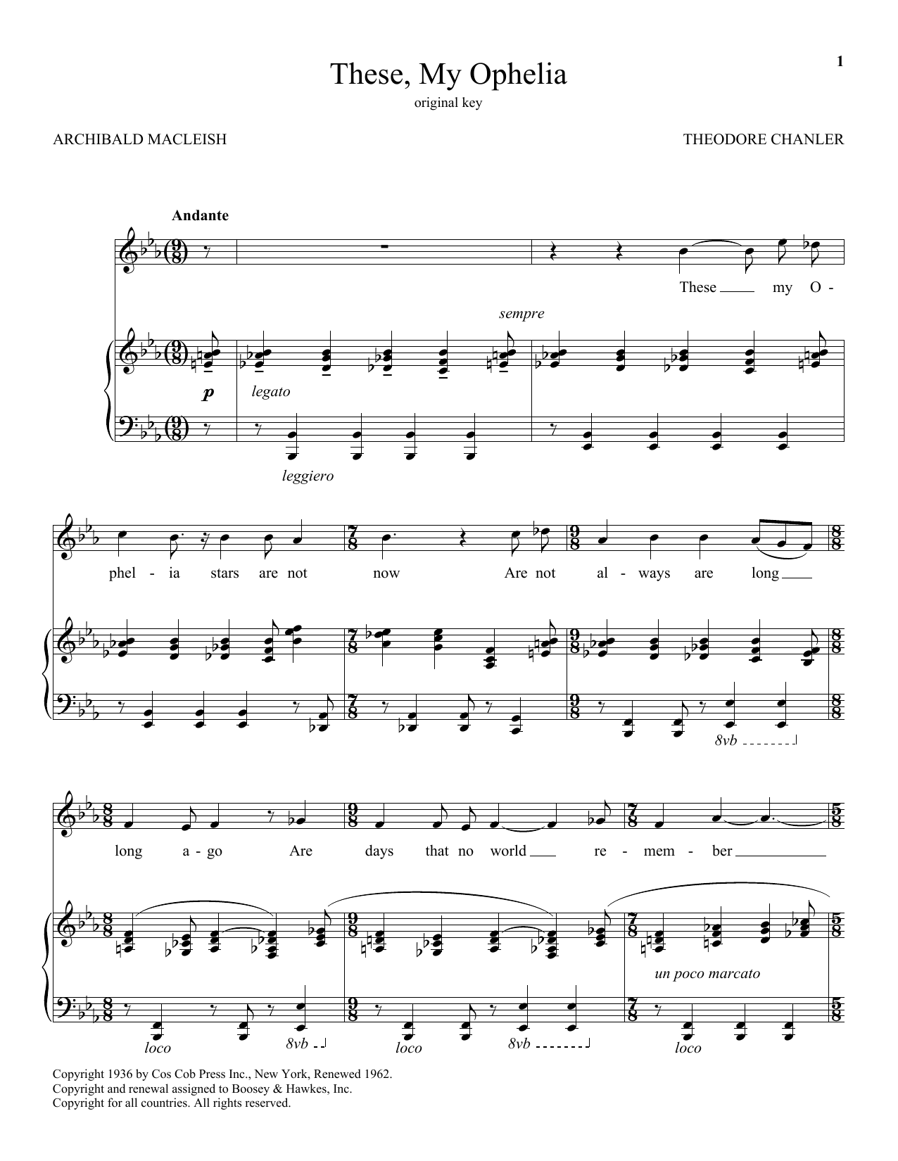 Download Theodore Chanler These, My Ophelia Sheet Music