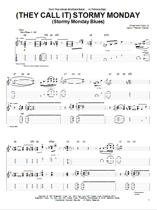 Download Allman Brothers Band (They Call It) Stormy Monday (Stormy Mo Sheet Music